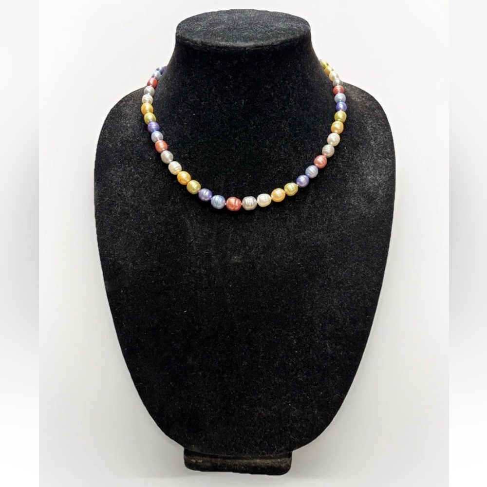 Multicolor Pearl Necklace With Sterling Clasp - 18 inches #4242